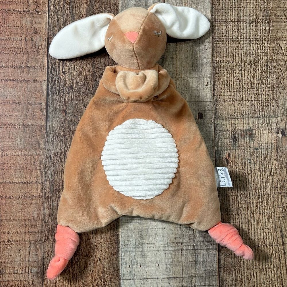 Leika Bunny Rabbit Lovey Security Blanket Plush Knotted Ear Comfort Toy Tan